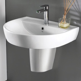 Bathroom Sink Round White Ceramic Semi-Pedestal Sink CeraStyle 007800U-S-PED